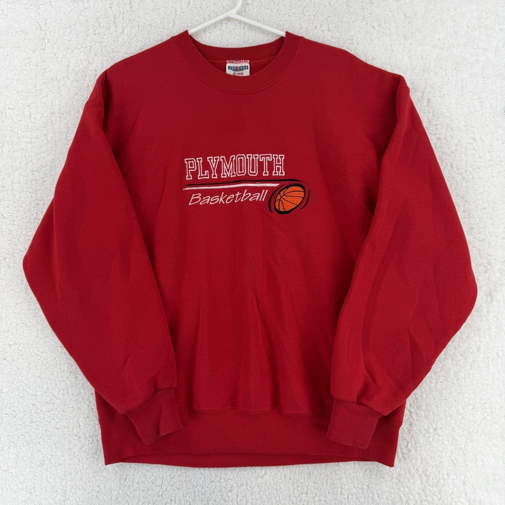 Vintage Jerzees Sweatshirt Mens Large Red Plymouth Basketball Made USA 90s